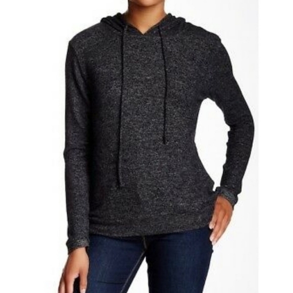 HARLOWE & GRAHAM Size XS  Dark Gray Space Dye Hoodie Rayon Knit Sweatshirt - Picture 9 of 9